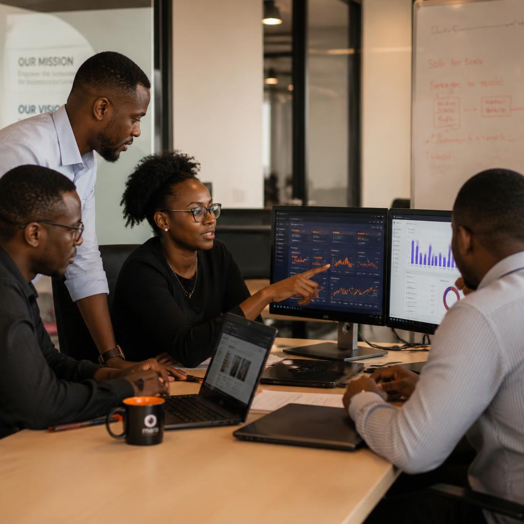 African business team in a technology meeting